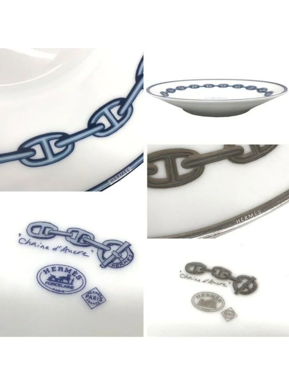Hermes Chaine D'Ancre Morning Cup & Saucer Platinum Blue Pair Set Of 2